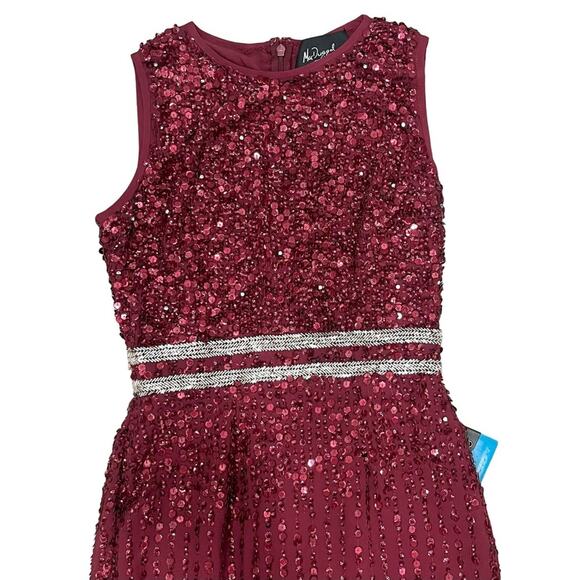 MAC DUGGAL 10509 Sleeveless High Neck Beaded Sheath Midi Dress Burgundy 2 NEW - Picture 4 of 9